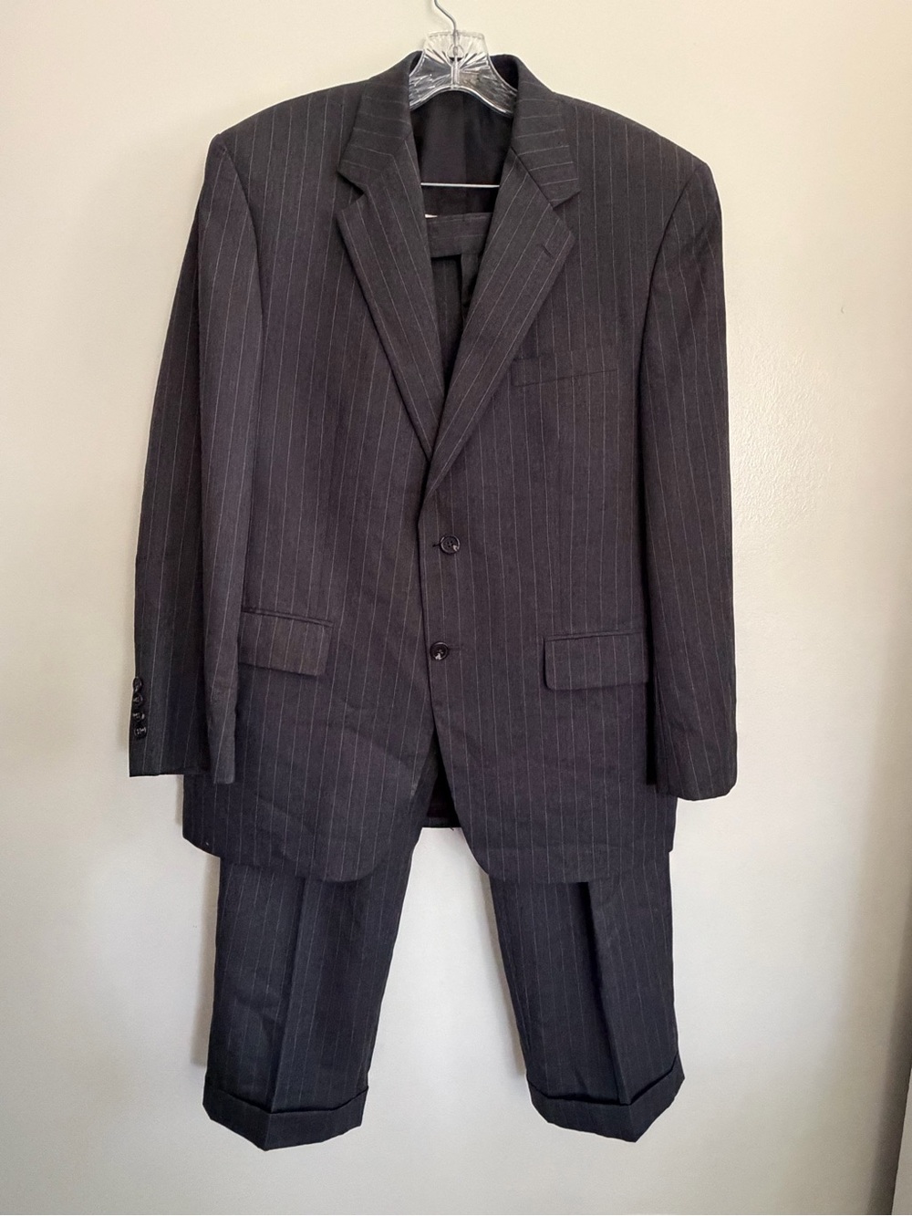 CHAPS 2pc Pinstripe Suit Pants/Blazer - Men's Size 40R - Gray - Wool - Cuffed 34